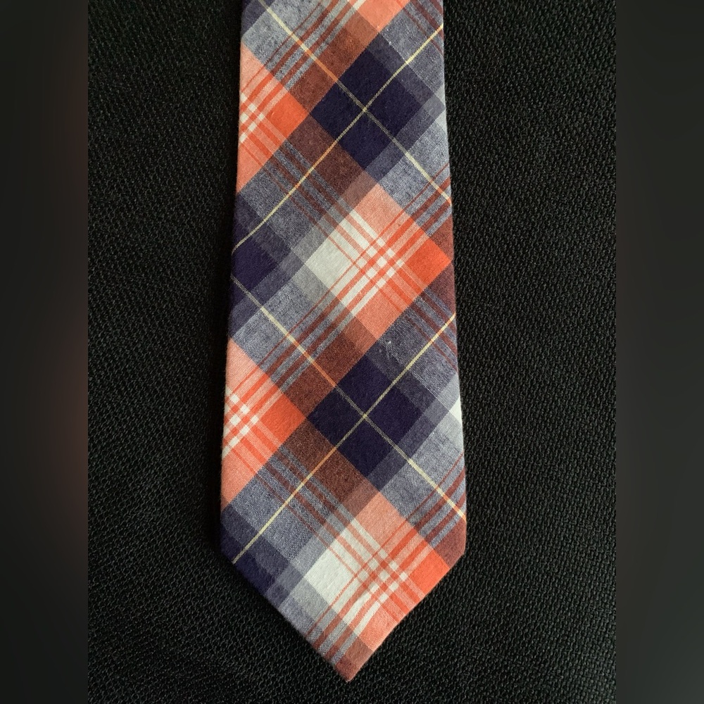 Stafford Plaid Tie in Navy and Orange